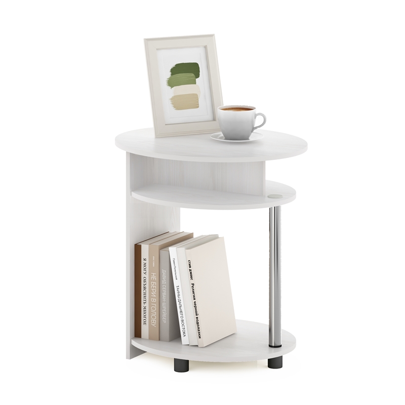 Furinno JAYA Simple Design Oval End Table in White Oak in Stainless Steel Tubes