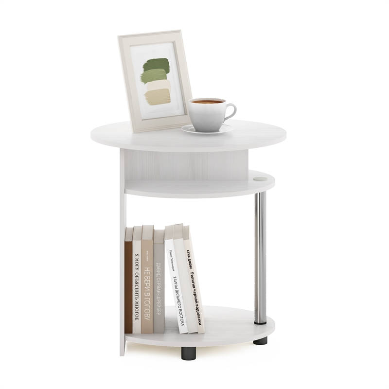 Furinno JAYA Simple Design Oval End Table in White Oak in Stainless Steel Tubes
