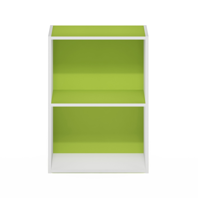 Furinno LUDER 2-Tier Open Shelf Bookcase in Green/White