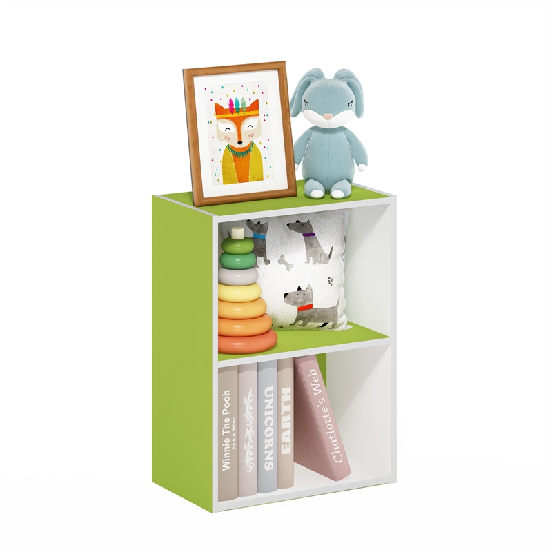 Furinno LUDER 2-Tier Open Shelf Bookcase in Green/White