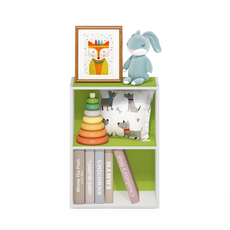 Furinno LUDER 2-Tier Open Shelf Bookcase in Green/White