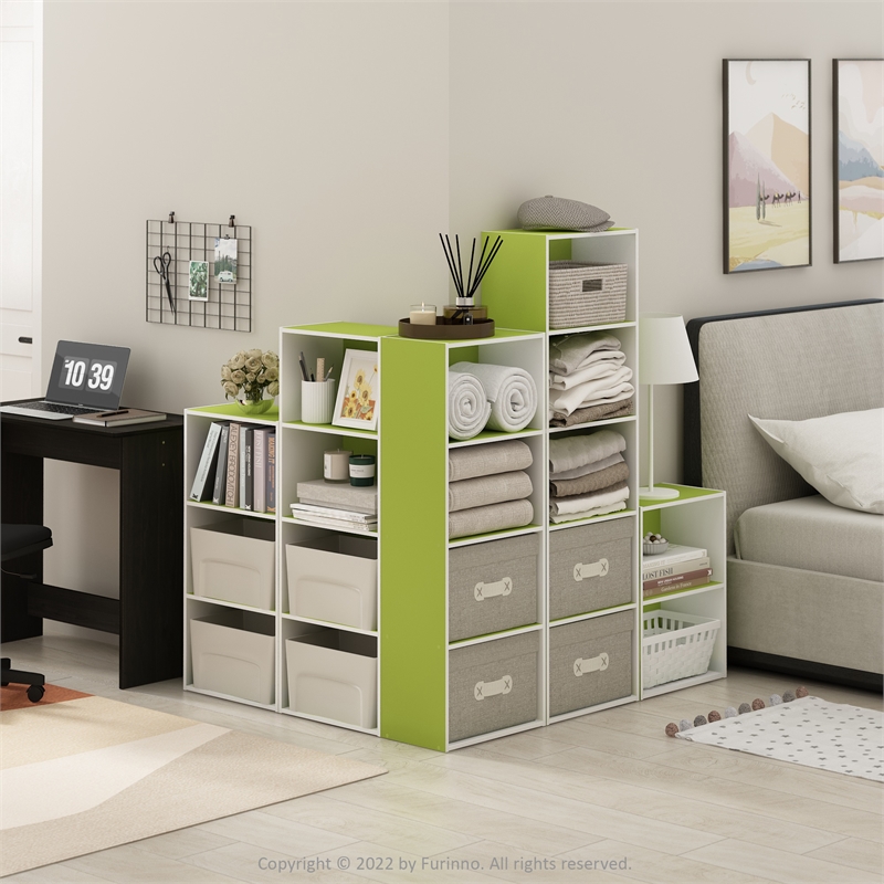 Furinno LUDER 2-Tier Open Shelf Bookcase in Green/White