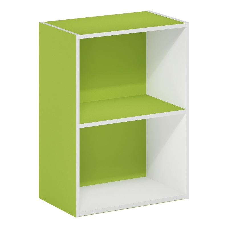 Furinno LUDER 2-Tier Open Shelf Bookcase in Green/White