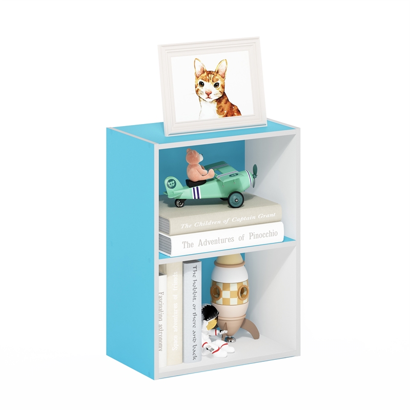 Furinno LUDER 2-Tier Open Shelf Bookcase in Light Blue/White