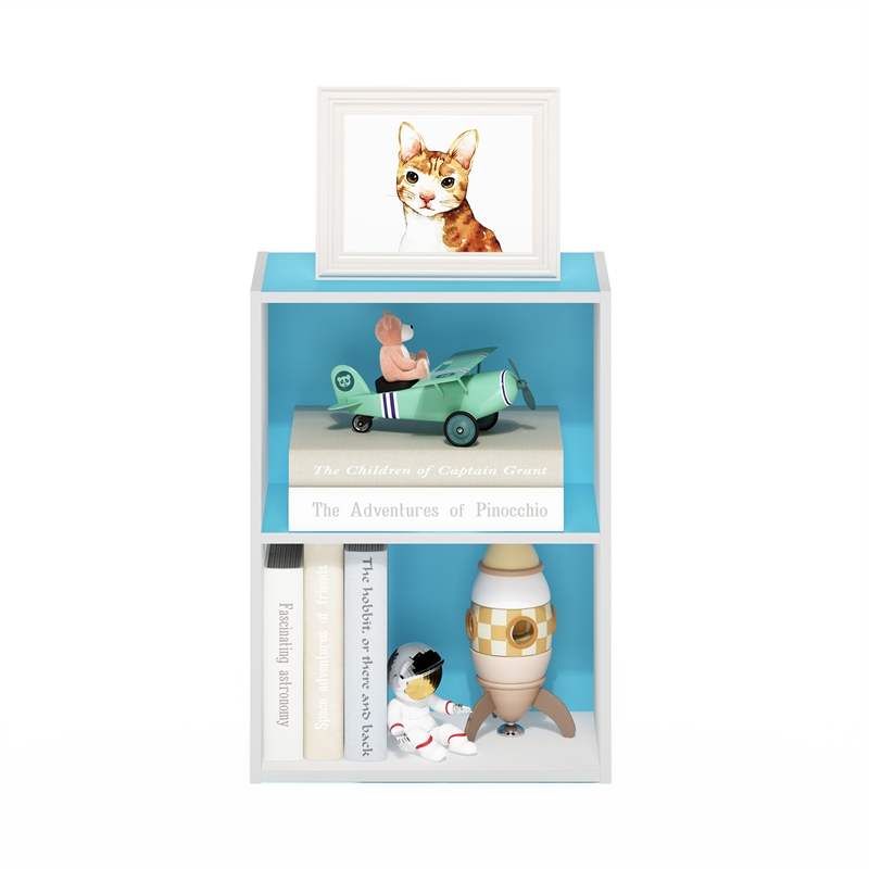 Furinno LUDER 2-Tier Open Shelf Bookcase in Light Blue/White