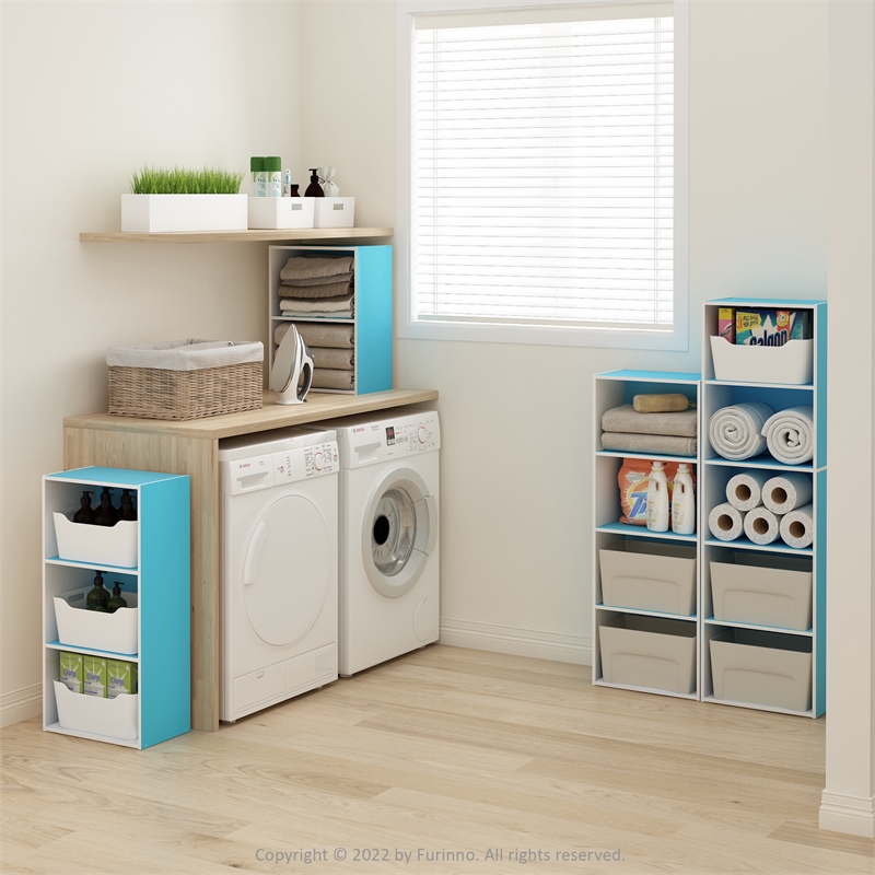 Furinno LUDER 2-Tier Open Shelf Bookcase in Light Blue/White