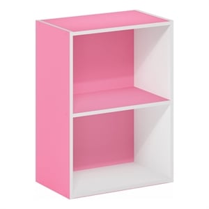 Furinno LUDER 2-Tier Open Shelf Bookcase in Pink/White