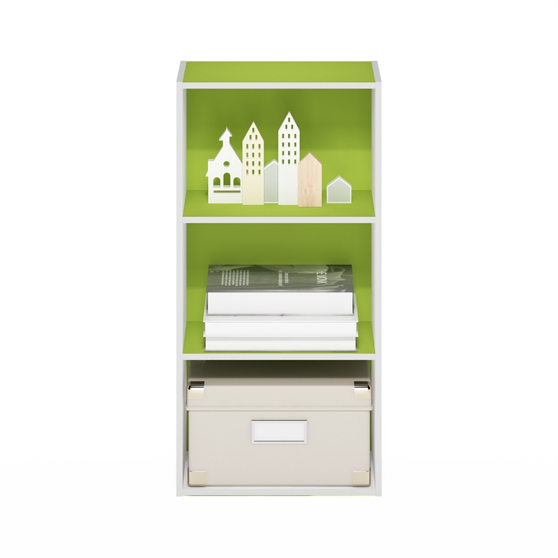 Furinno LUDER 3-Tier Open Shelf Bookcase in Green/White