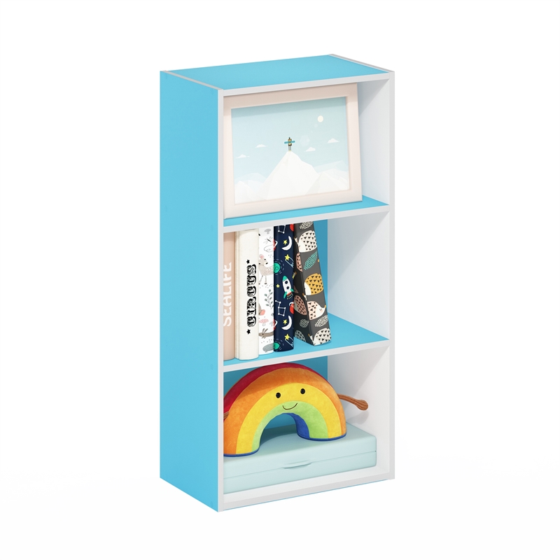 Furinno LUDER 3-Tier Open Shelf Bookcase in Light Blue/White