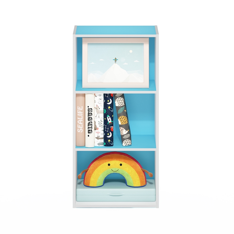 Furinno LUDER 3-Tier Open Shelf Bookcase in Light Blue/White
