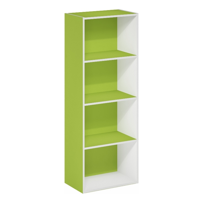 Furinno LUDER 4-Tier Open Shelf Bookcase in Green/White
