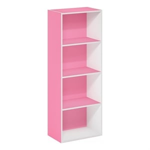 Furinno LUDER 4-Tier Open Shelf Bookcase in Pink/White