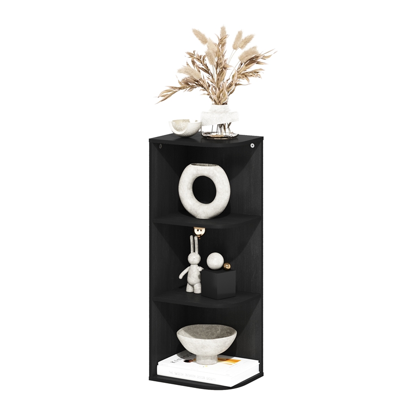 Furinno PASIR 3-Tier Corner Open Shelf Bookcase in Blackwood