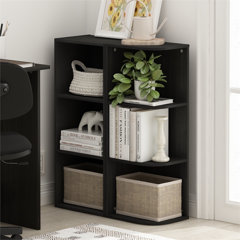 Furinno PASIR 3-Tier Corner Open Shelf Bookcase in Blackwood