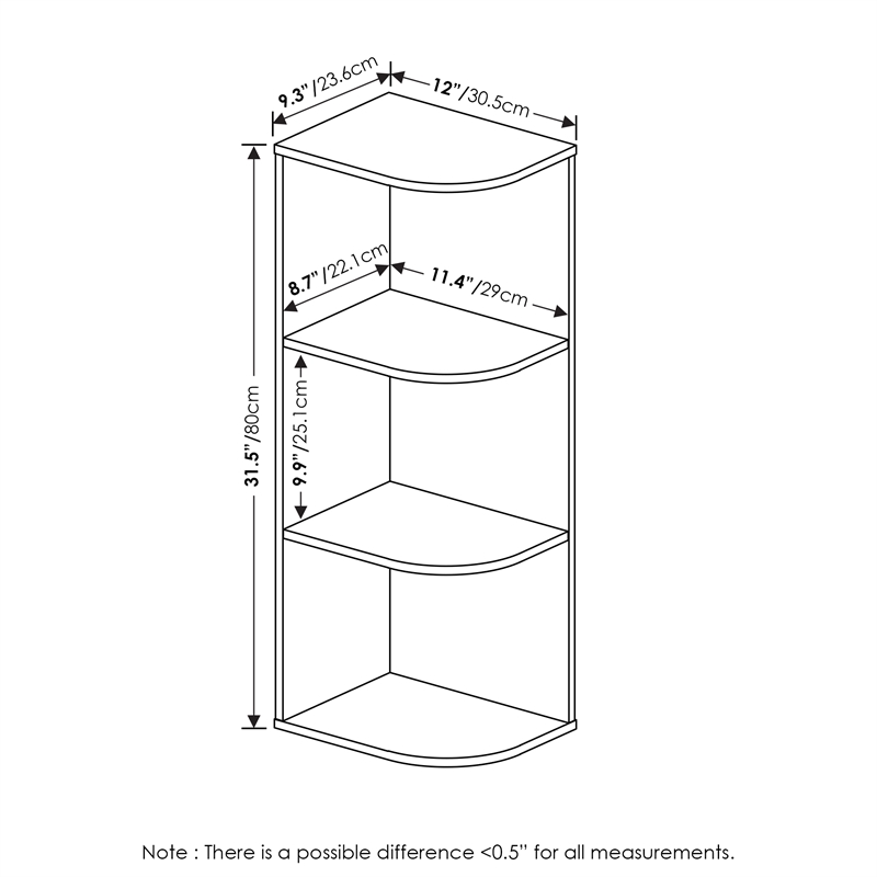 Furinno PASIR 3-Tier Corner Open Shelf Bookcase in French Oak
