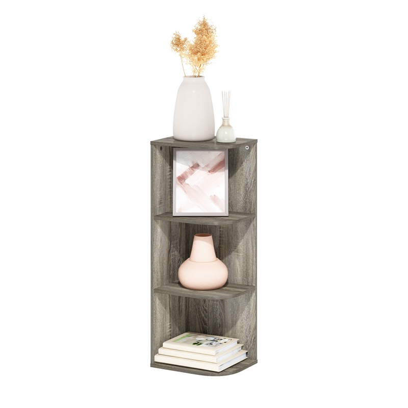 Furinno PASIR 3-Tier Corner Open Shelf Bookcase in French Oak