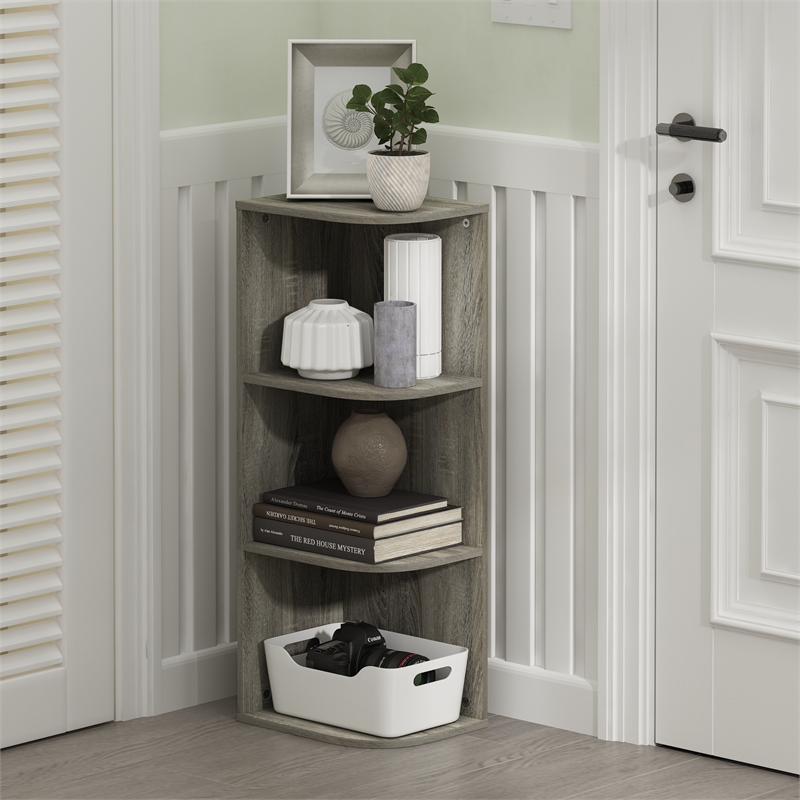 Furinno PASIR 3-Tier Corner Open Shelf Bookcase in French Oak