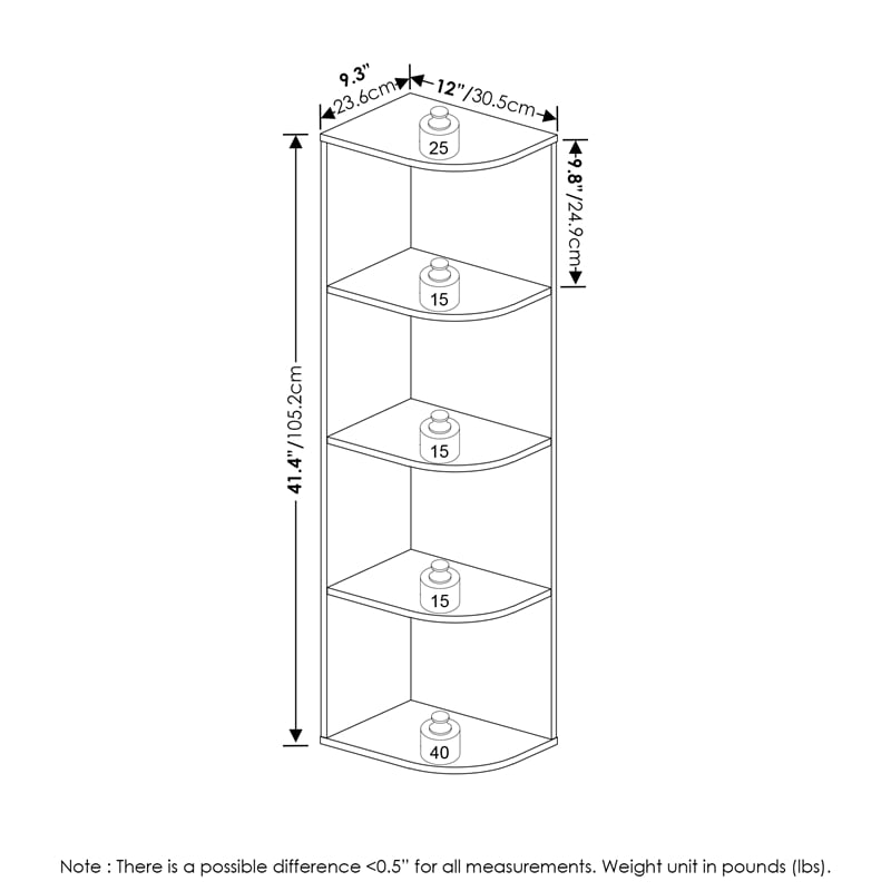Furinno PASIR 4-Tier Corner Open Shelf Bookcase in Blackwood