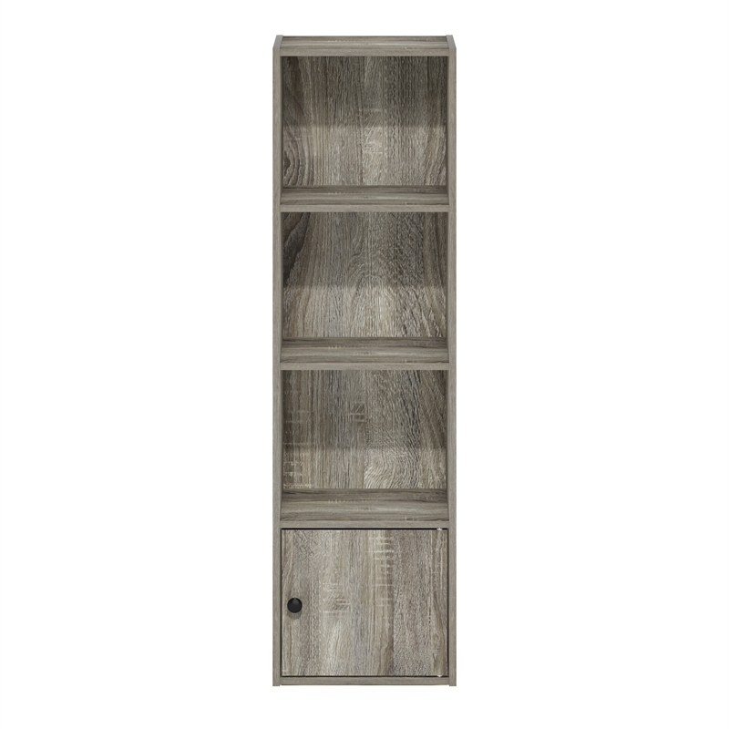 Furinno LUDER 4-Tier Shelf Bookcase with 1 Door Storage Cabinet in French Oak