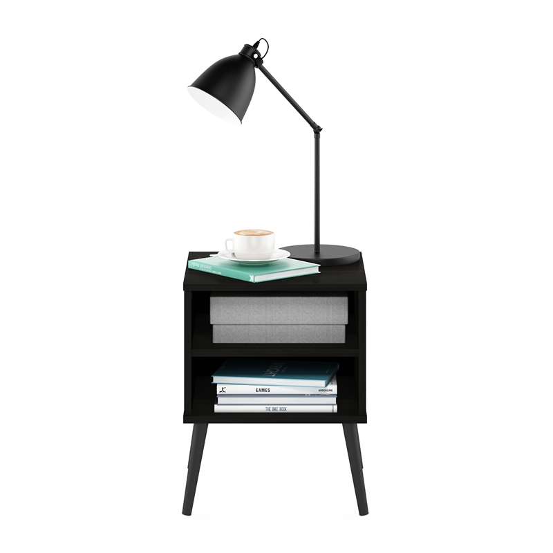 Furinno Claude Mid Century Style End Table with Wood Legs in Espresso