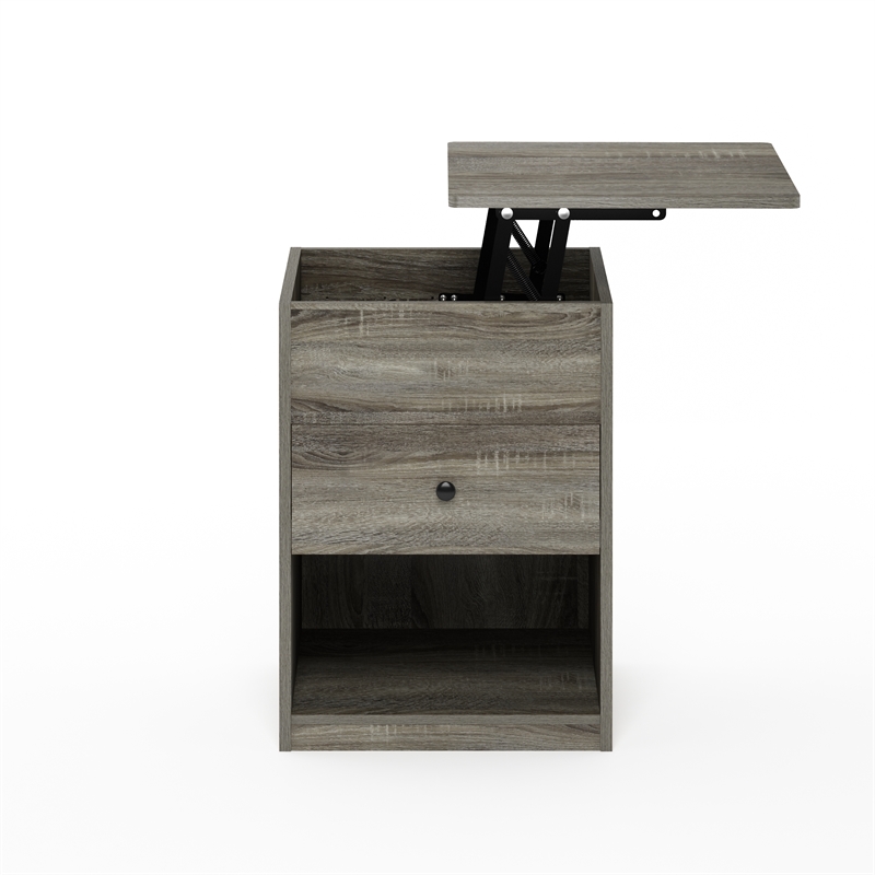 Furinno JENSEN Lift Top Nightstand in French Oak Grey