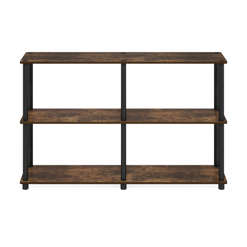Furinno TURN-N-TUBE 3-Tier Double Size Storage Display Rack in Amber Pine/Black