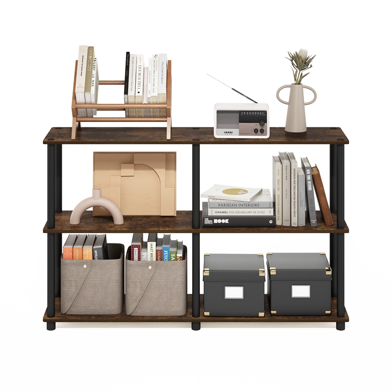 Furinno TURN-N-TUBE 3-Tier Double Size Storage Display Rack in Amber Pine/Black
