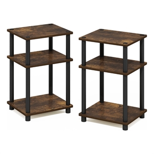 Furinno JUST 3-Tier Turn-N-Tube End Table in 2-Pack in Amber Pine/Black
