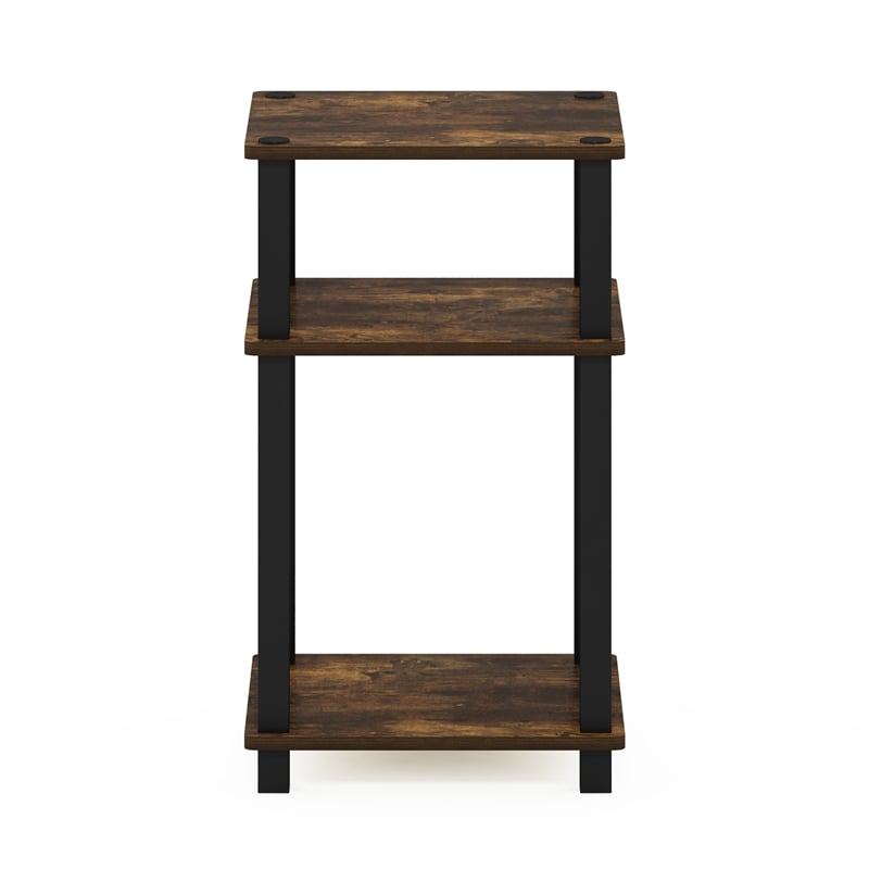 Furinno JUST 3-Tier Turn-N-Tube End Table in 1-Pack in Amber Pine/Black