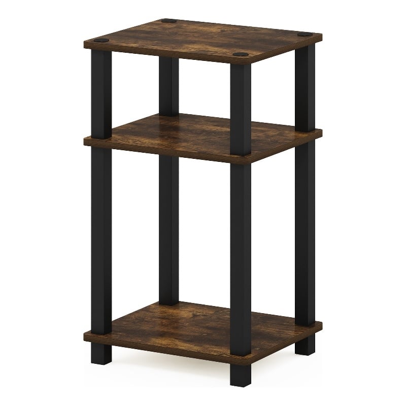 Furinno JUST 3-Tier Turn-N-Tube End Table in 1-Pack in Amber Pine/Black