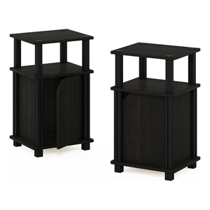 Furinno JUST 3-Tier End Table with Door Set of 2 in Espresso/Black