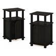 Furinno JUST 3-Tier End Table with Door Set of 2 in Espresso/Black