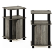 Furinno JUST 3-Tier End Table with Door Set of 2 in French Oak/Black
