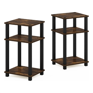 Furinno JUST 3-Tier Turn-N-Tube End Table in 2-Pack in Amber Pine/Black