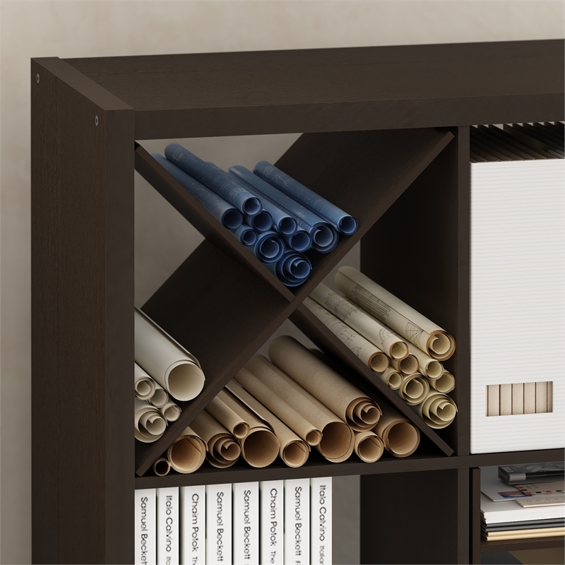 Furinno CUBICLE X-Shelf Cube Organizer Insert in Dark Oak