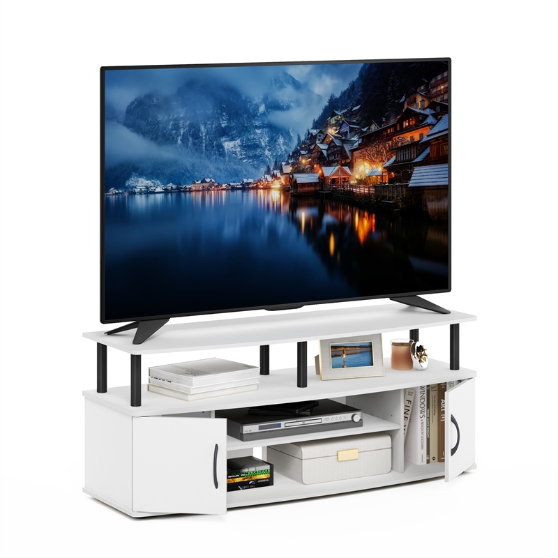 Furinno JAYA Large Entertainment Center Hold up to 55-IN TV in White/Black