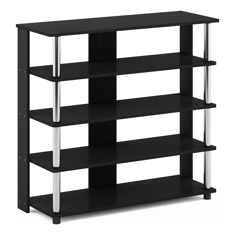 Furinno TURN-N-TUBE 5 Tier Wide Shoe Rack in Americano in Stainless Steel Tubes