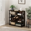 Furinno TURN-N-TUBE 5 Tier Wide Shoe Rack in Amber Pine/Black