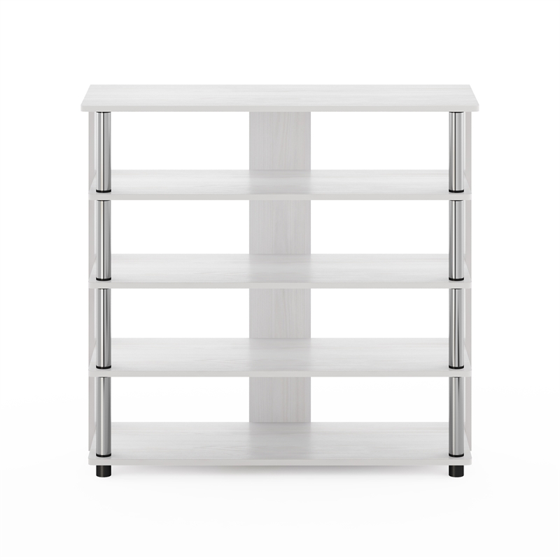 Furinno TURN-N-TUBE 5 Tier Wide Shoe Rack in White Oak in Stainless Steel Tubes