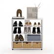 Furinno TURN-N-TUBE 5 Tier Wide Shoe Rack in White Oak in Stainless Steel Tubes