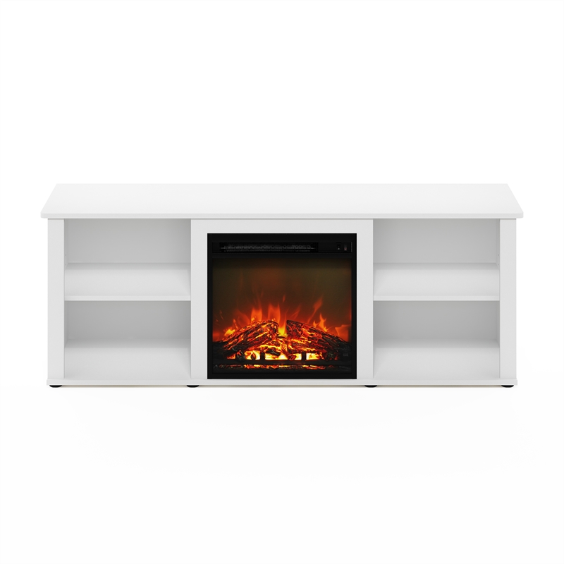 Furinno CLASSIC 60 Inch TV Stand with Fireplace in Solid White
