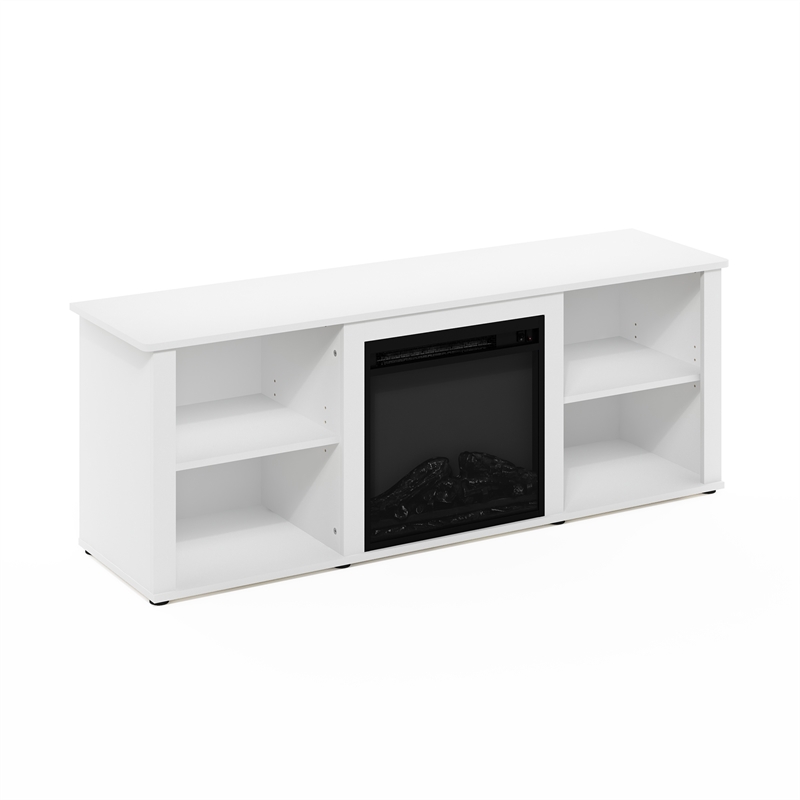 Furinno CLASSIC 60 Inch TV Stand with Fireplace in Solid White