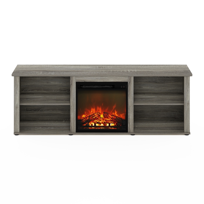 Furinno CLASSIC 70 Inch TV Stand with Fireplace in French Oak Grey