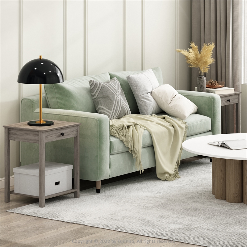 Furinno CLASSIC Side Table with Drawer in Set of 2 in Rustic Oak