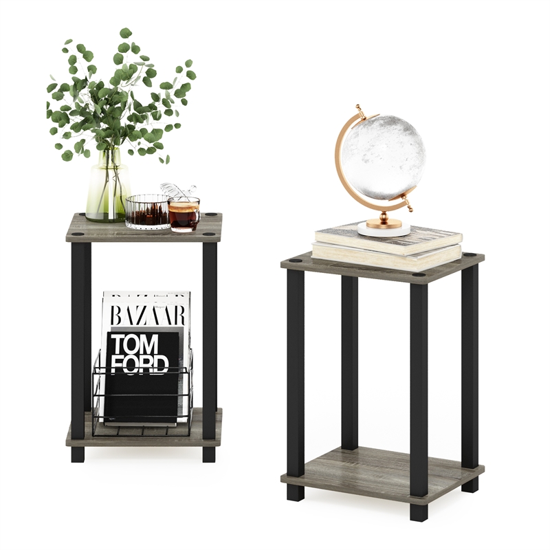 Furinno SIMPLISTIC End Table in Small in Set of 2 in French Oak/Black