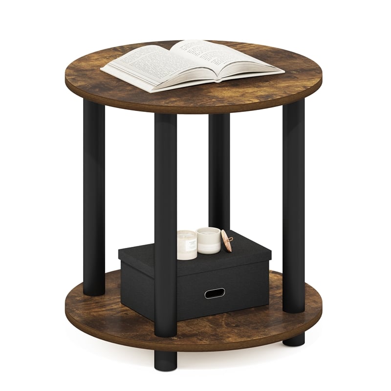 Furinno TURN-N-TUBE 2-Tier Round Wooden End Table in Amber Pine