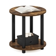 Furinno TURN-N-TUBE 2-Tier Round Wooden End Table in Amber Pine