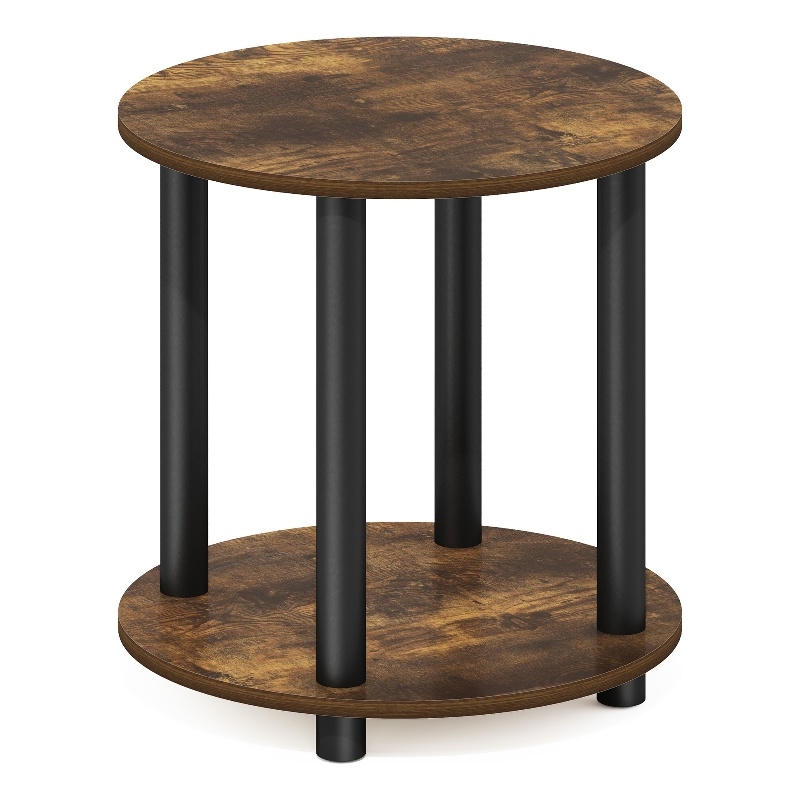 Furinno TURN-N-TUBE 2-Tier Round Wooden End Table in Amber Pine