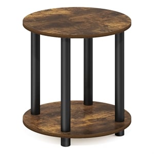 Furinno TURN-N-TUBE 2-Tier Round Wooden End Table in Amber Pine