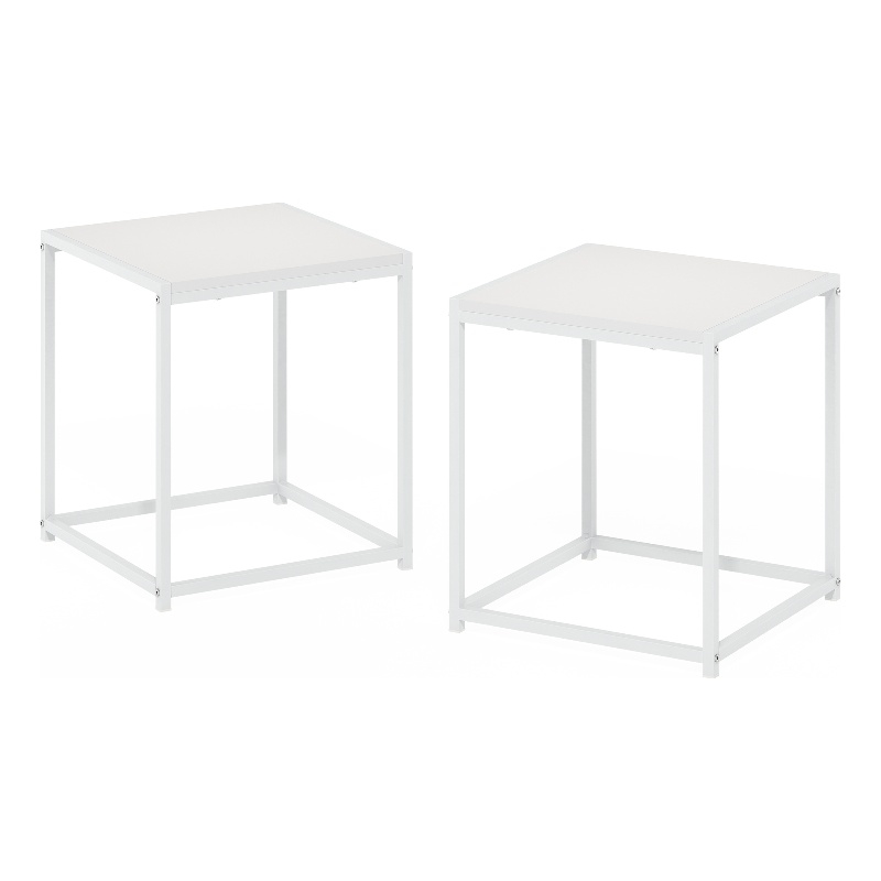 Furinno CAMNUS Modern Living End Table in Solid White/White in Set of 2